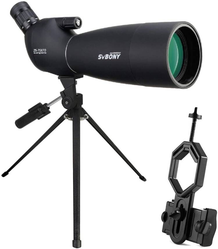 Telescópio terrestre SV28 25-75x70mm Black Spotting Scope com Tripé