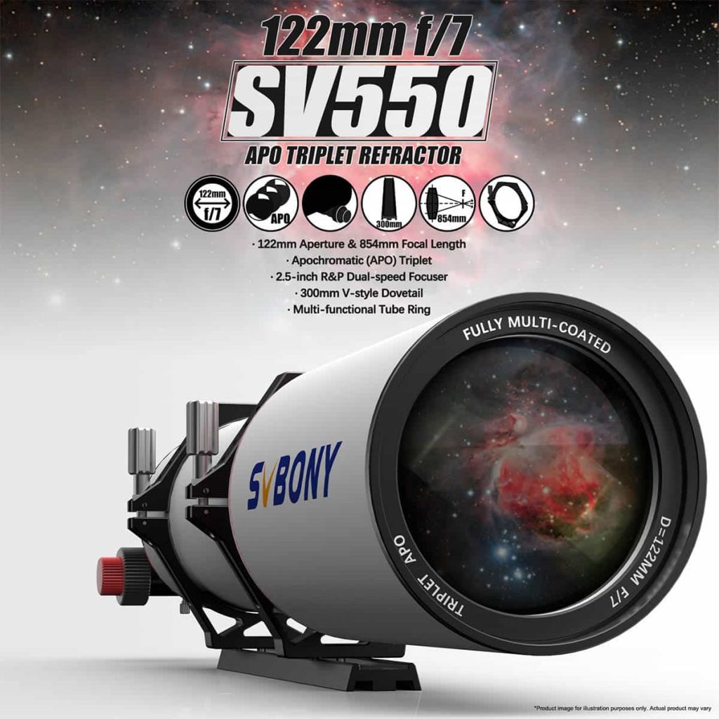 Kit Telescópio Refrator SV550 APO Triplo Apocromático 122mm F7