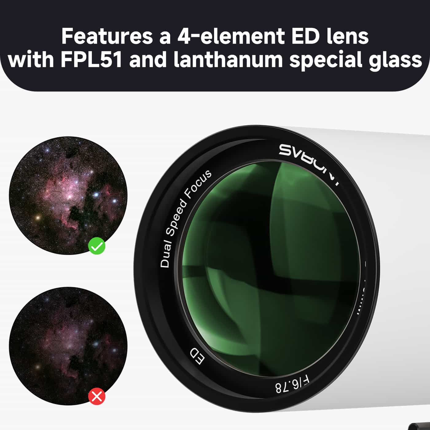 Telescópio Refrator SV503 70mm f6/78 Quadruplet ED Campo Plano 4 Elementos 7