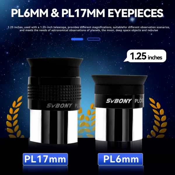 Kit SV233 7 Peças Ocular Plossl 6 e 17mm Barlow 2x Filtro lunar ND4 e Colorido 82A + Bag 2