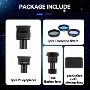 Kit SV233 7 Peças Ocular Plossl 6 e 17mm Barlow 2x Filtro lunar ND4 e Colorido 82A + Bag