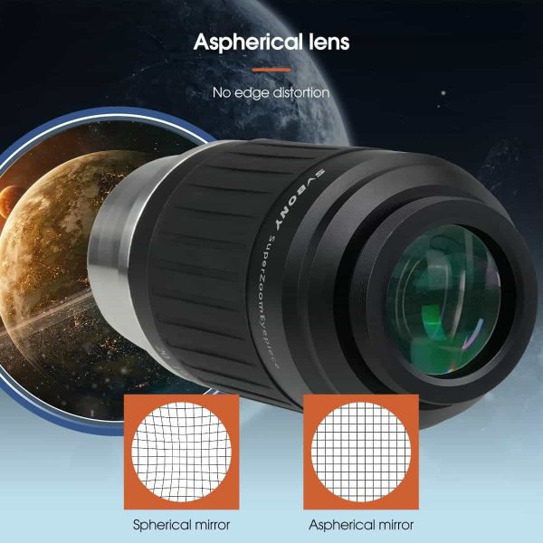 Ocular Asférica Super Zoom SV230 ClickStop Design Parfocal 8-20mm 57°-72° Ponteiras 1.25" e 2" 3