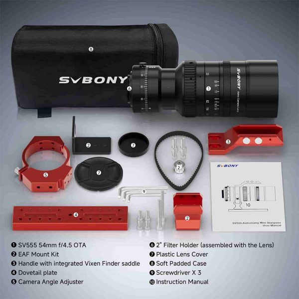 Telescópio Astrofotografia SV555 APO Petzval Telephoto 54mm f/4.5 5